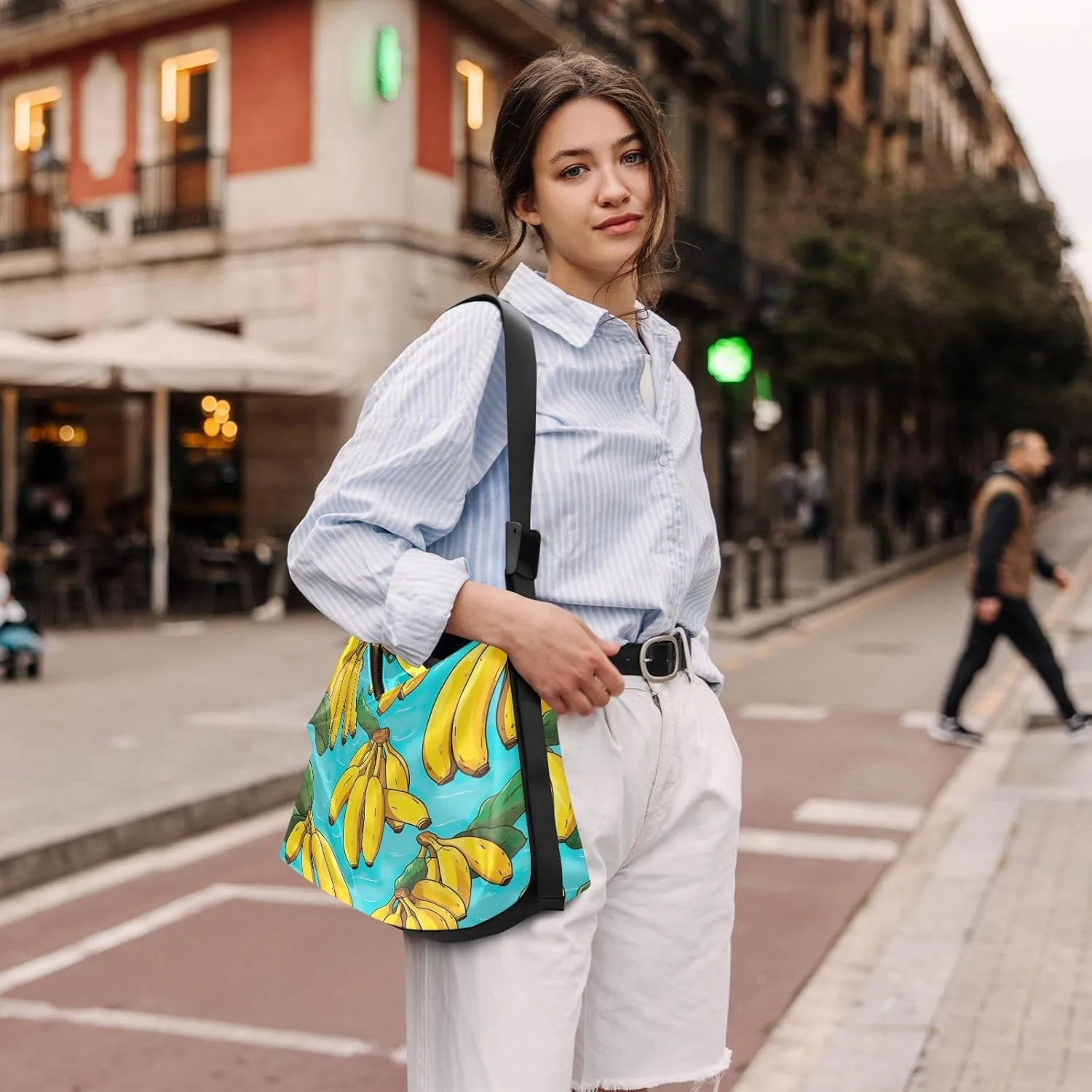 Flower and Floral Watercolor Man Leather Bag, Large Crossbody Bag, Zipper Shoulder Bag