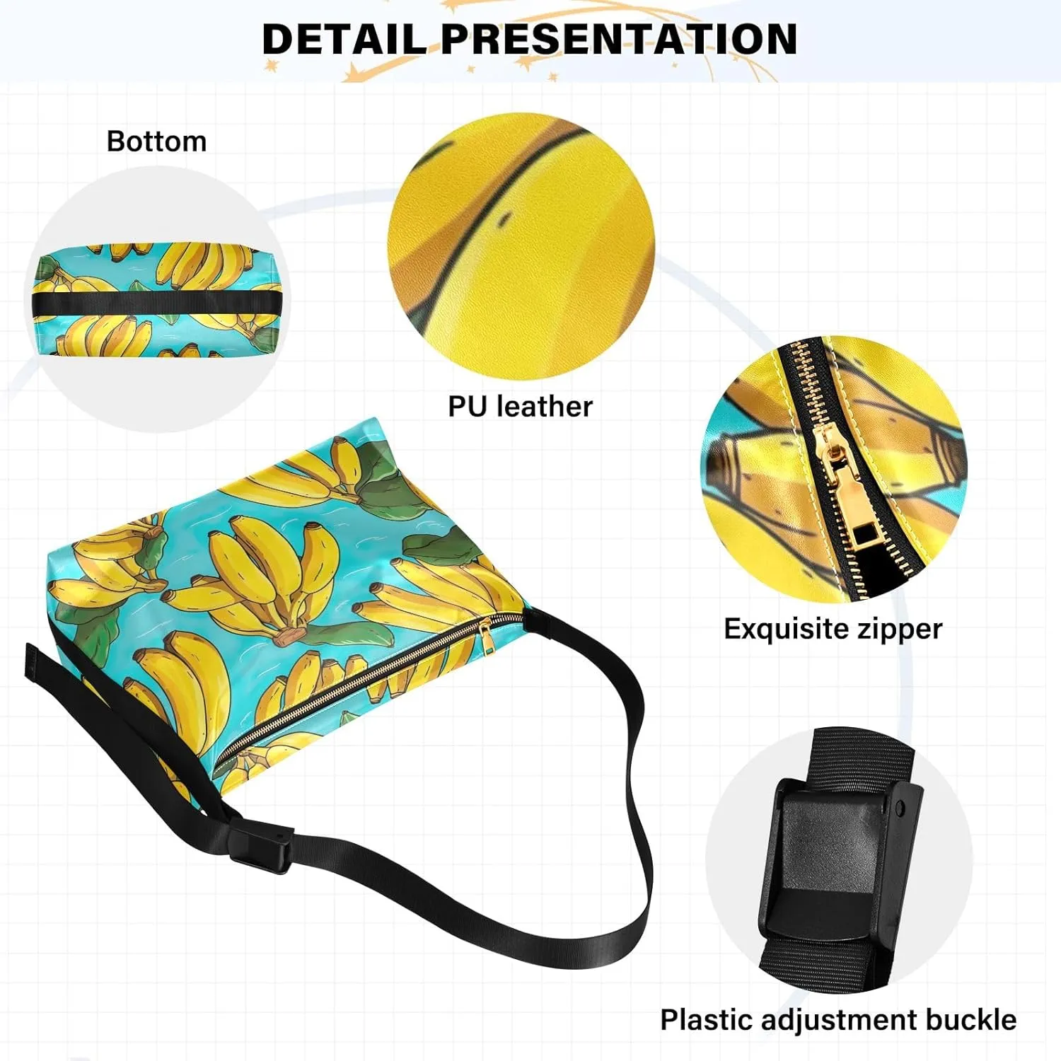 Flower and Floral Watercolor Man Leather Bag, Large Crossbody Bag, Zipper Shoulder Bag