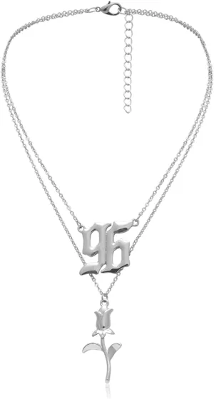 Flower Layering Necklaces for Women Boho, 2 Layer Necklaces for Women Silver