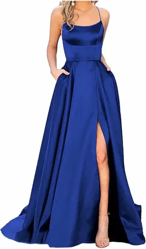 Formal Dresses for Women Sleeveless Spaghetti Strap Side Slit Long Prom Dress Elegant Cocktail Party Maxi Dresses Eveing Gown
