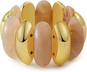 FUNOJOY Gold Chunky Bangle Bracelets for Women Colorful Stretch Resin Bracelet Wide Irregular Bangles for Women Beach Jewelry