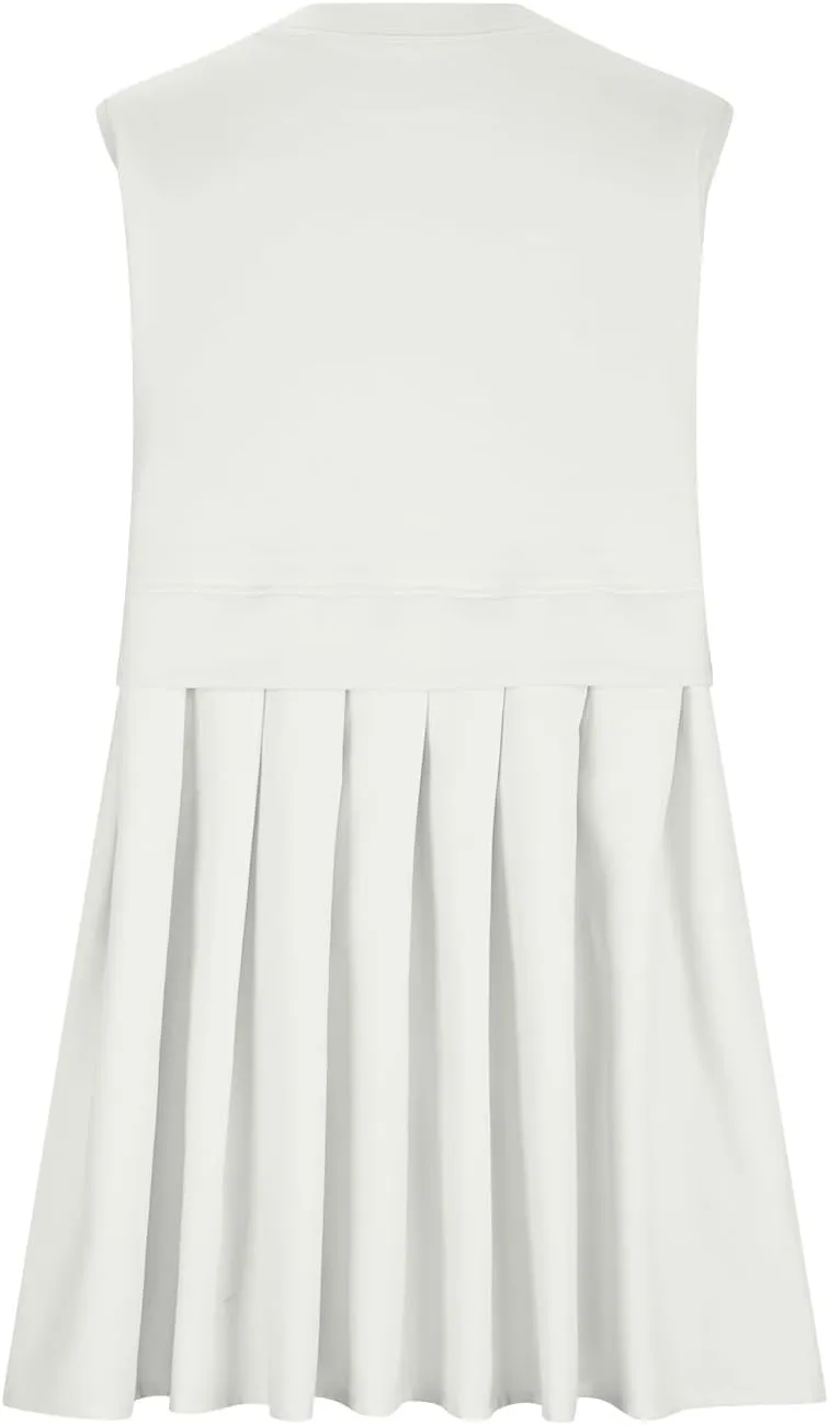 FZYLQY Sleeveless Dresses for Womens Casual Summer Pleated Tank Dress Ruffle Flowy Mini Dress Solid Crewneck Pleated Dress