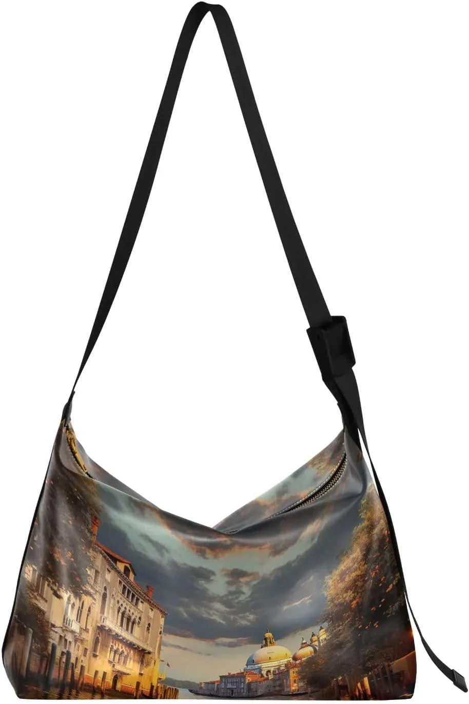 GAIGEO Lighthouse and Boats Crossbody Leather Shoulder Bag, Womens Shoulder Bags Crossbody, Large Bag with Zipper and Pockets
