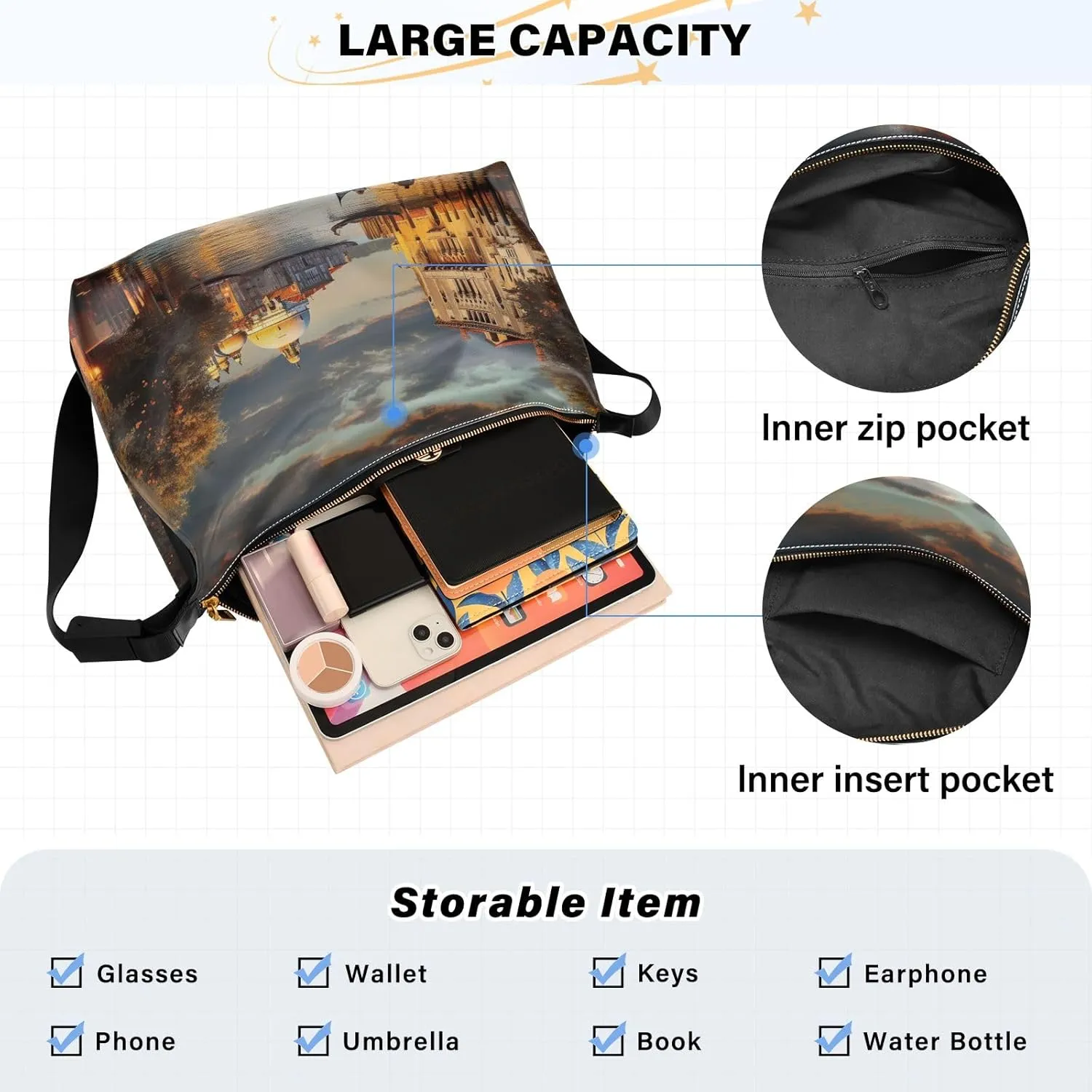 GAIGEO Lighthouse and Boats Crossbody Leather Shoulder Bag, Womens Shoulder Bags Crossbody, Large Bag with Zipper and Pockets