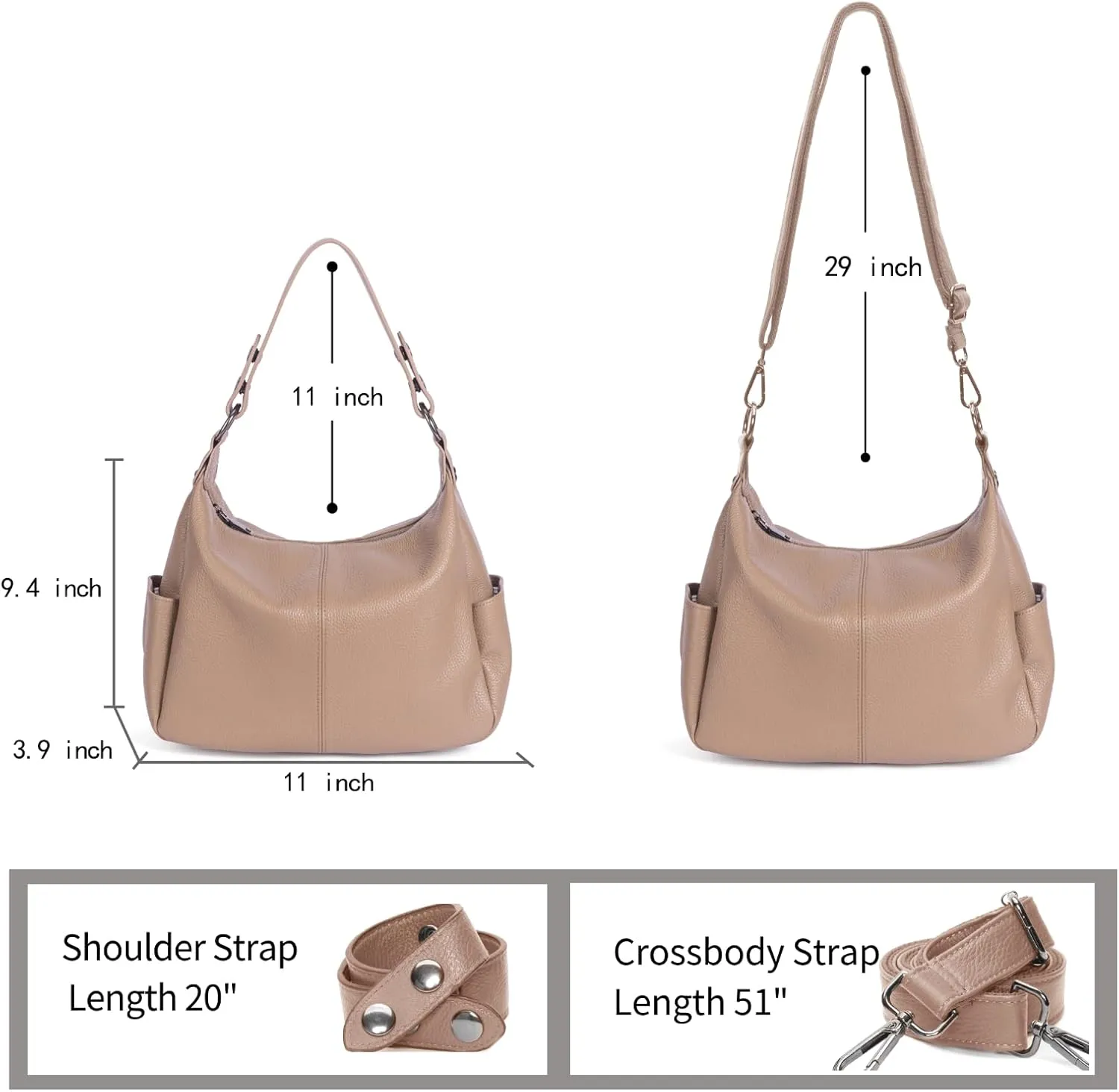 Genuine Leather Purses for Women Hobo Crossbody Bags Casual Work Shoulder Bag with Adjustable Strap