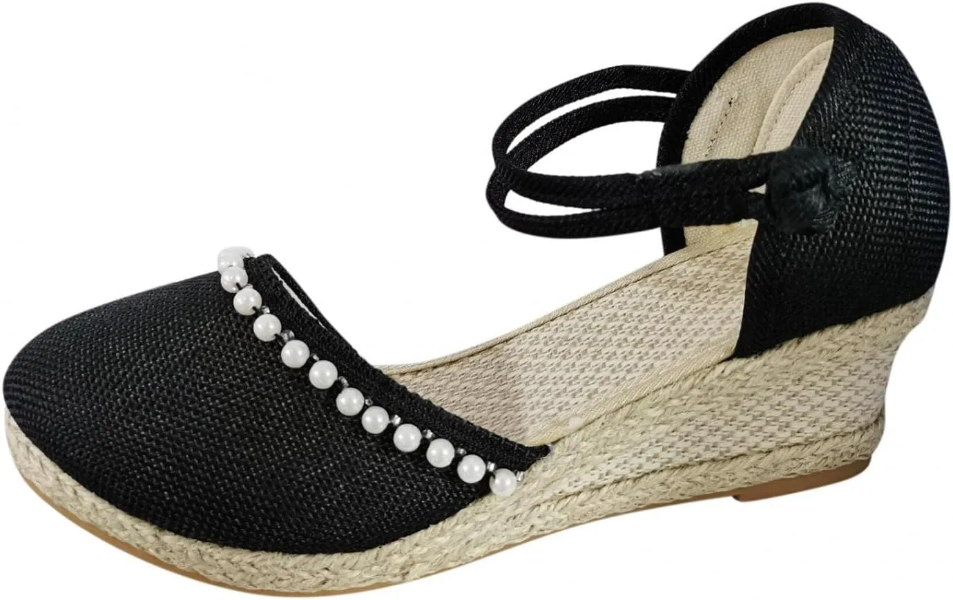 Gibobby Espadrille Wedge,Womens Wedges Sandals Espadrilles Platform Closed Toe Ankle Strap Slingback Summer Casual Sandals