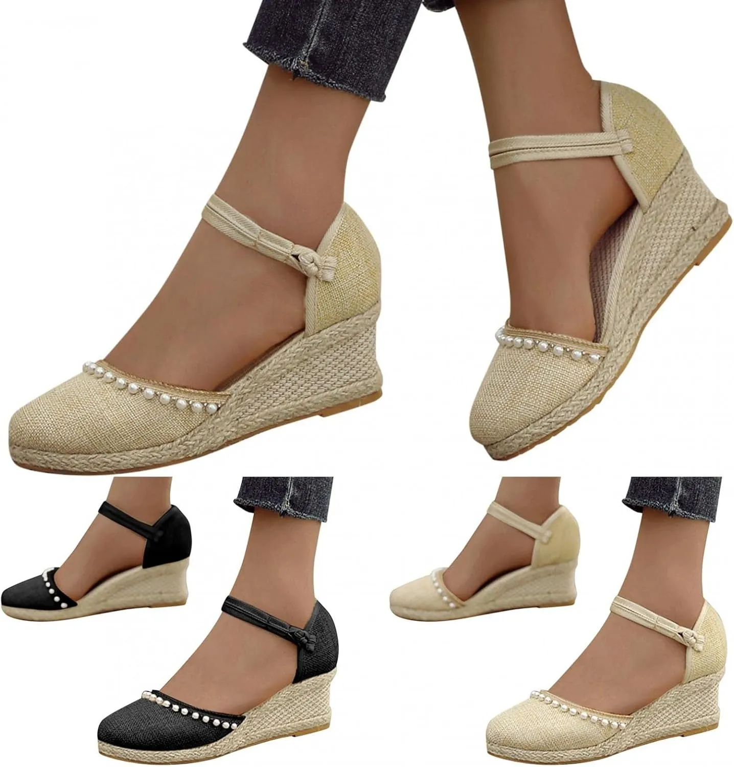 Gibobby Espadrille Wedge,Womens Wedges Sandals Espadrilles Platform Closed Toe Ankle Strap Slingback Summer Casual Sandals