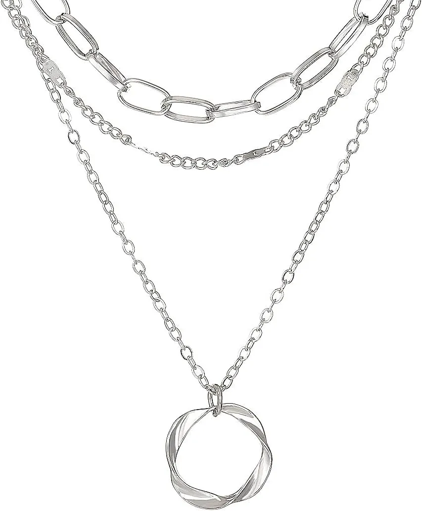 GIGB PBDK Boho Layered Paperclip Choker Necklaces for Women Chunky 14K Gold Stackable Chain Link Necklaces Circle Pendant Necklaces Jewelry Gifts