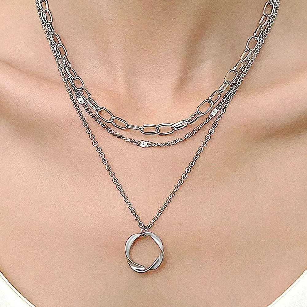 GIGB PBDK Boho Layered Paperclip Choker Necklaces for Women Chunky 14K Gold Stackable Chain Link Necklaces Circle Pendant Necklaces Jewelry Gifts