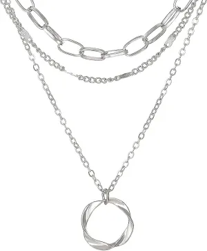 GIGB PBDK Boho Layered Paperclip Choker Necklaces for Women Chunky 14K Gold Stackable Chain Link Necklaces Circle Pendant Necklaces Jewelry Gifts