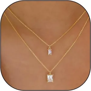 GIGB PBDK Dainty Layered Gold Pendant Necklaces for Women Simple Stackable Crystal Choker Necklaces Trendy Chain Link Necklaces Jewelry Gift