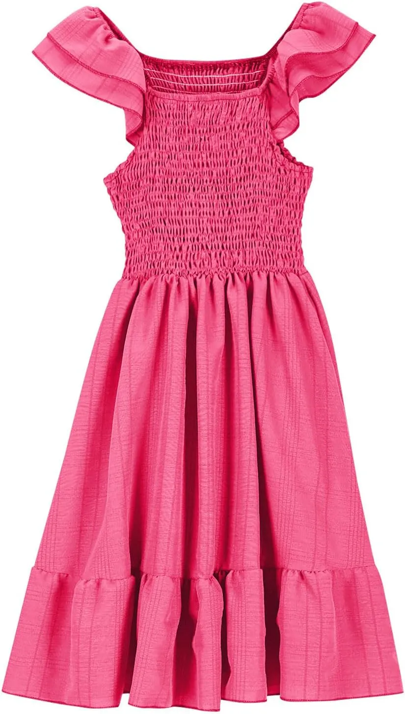 Girl's 2025 Summer Dresses Smocked Flutter Sleeve a Line Sundresses Swing Mini Casual Party Dresses Size 3-14 Years