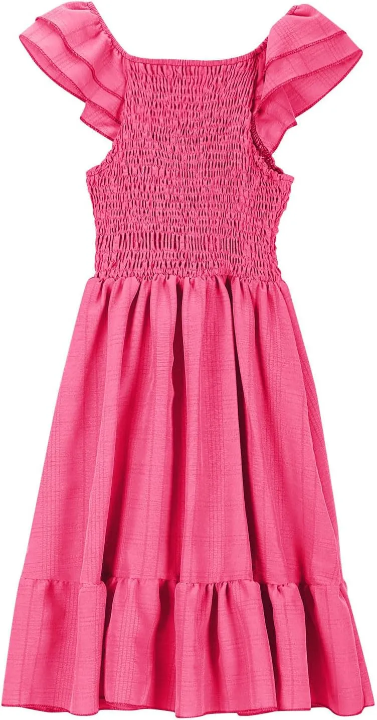 Girl's 2025 Summer Dresses Smocked Flutter Sleeve a Line Sundresses Swing Mini Casual Party Dresses Size 3-14 Years