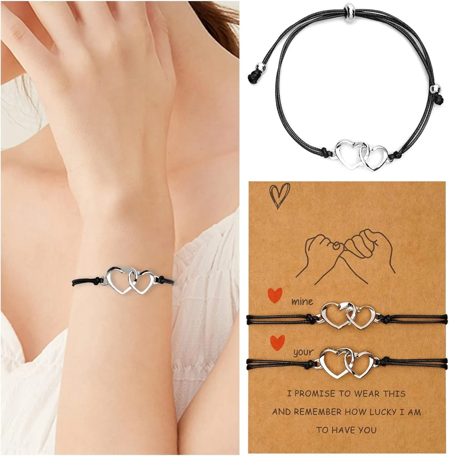Girls' Charm- Bangle Bracelets Card Bracelet Creative Personality Size Love Wax Wire Woven Adjustable Friendship Couple Bracelet Mutual Attractive Relationship Matching Link Chain Armband For Women