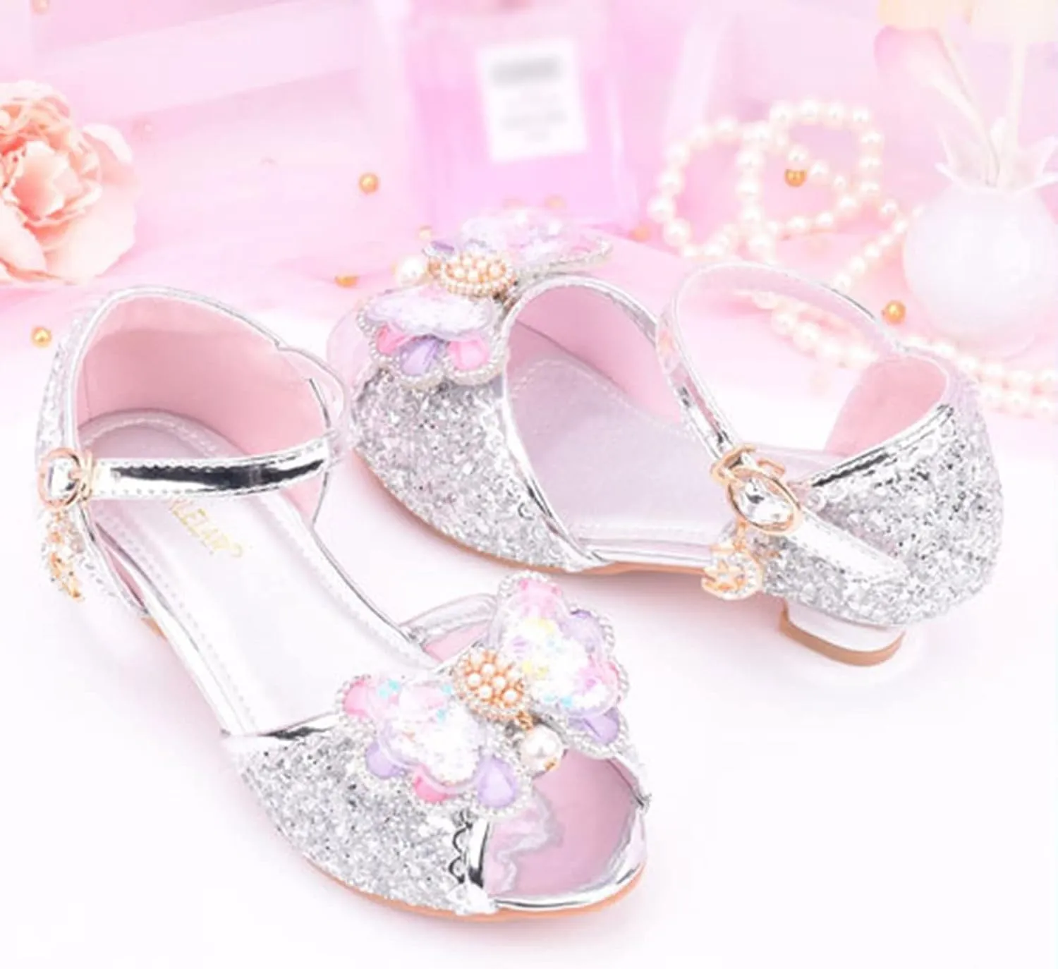 Girls Glitter Sandals High Heels Shiny Princess Dress Shoes with Bow Party Wedding Flower Girl Toddler Boy Dress Shoes