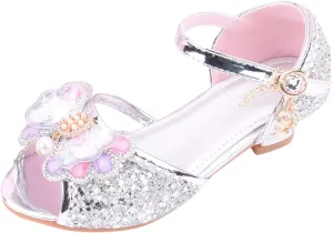 Girls Glitter Sandals High Heels Shiny Princess Dress Shoes with Bow Party Wedding Flower Girl Toddler Boy Dress Shoes