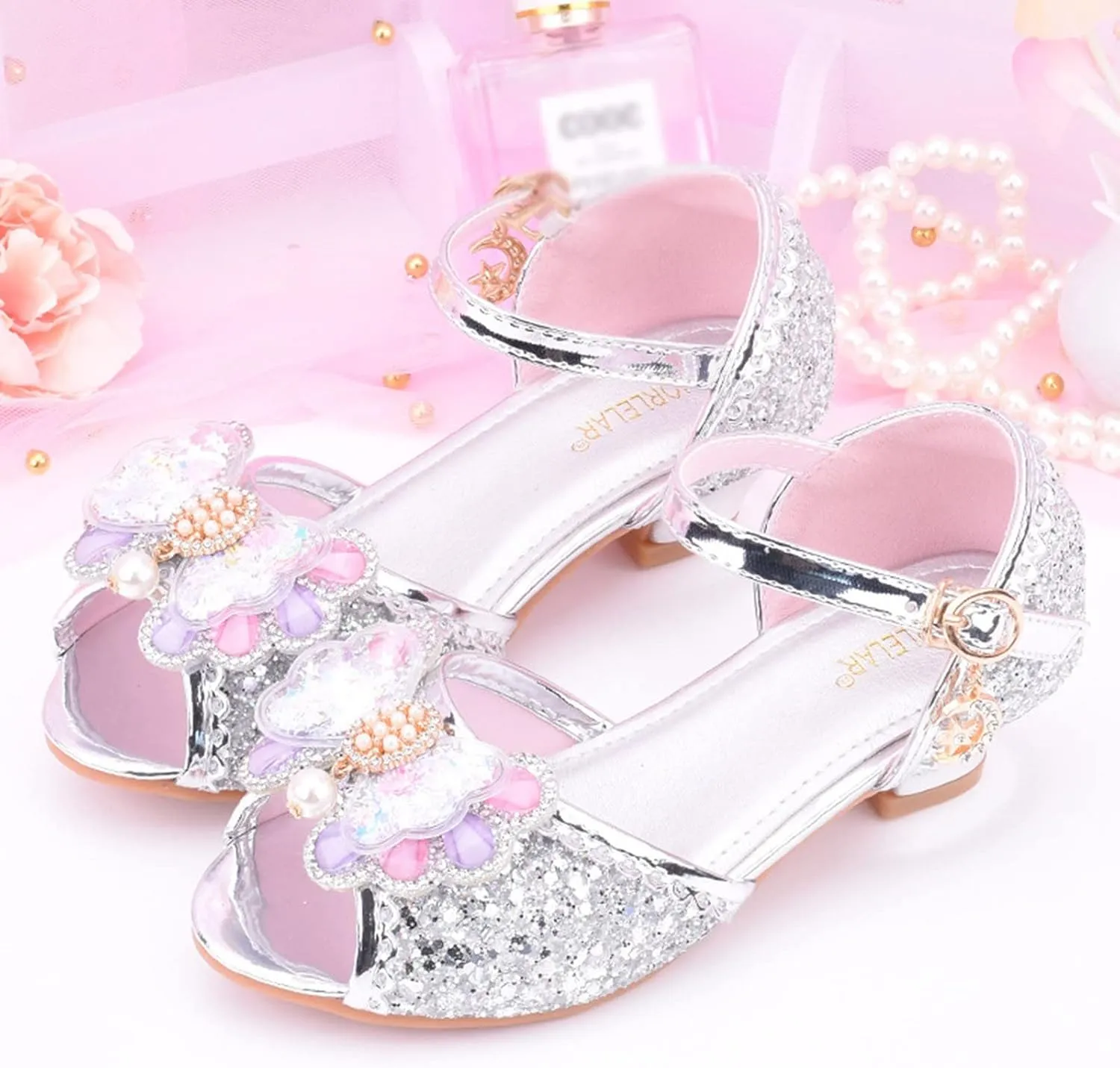 Girls Glitter Sandals High Heels Shiny Princess Dress Shoes with Bow Party Wedding Flower Girl Toddler Boy Dress Shoes