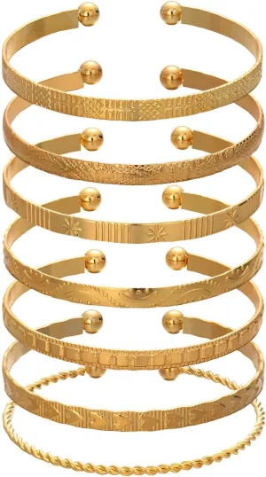 Gold Bangle Bracelets Set for Women 7pcs, Engraved Designs