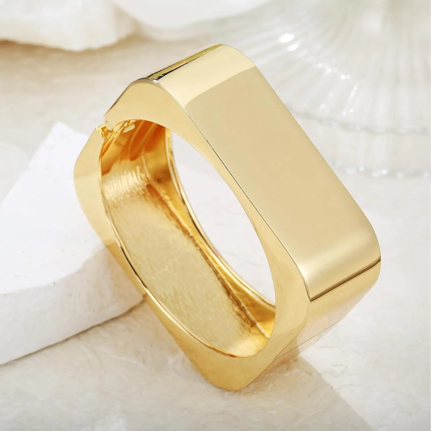 Gold Chunky Bangle Bracelets for Women Simple Twisted Textured Cuff Bangle Wide Square Bangle Bracelet Minimalist Bracelet