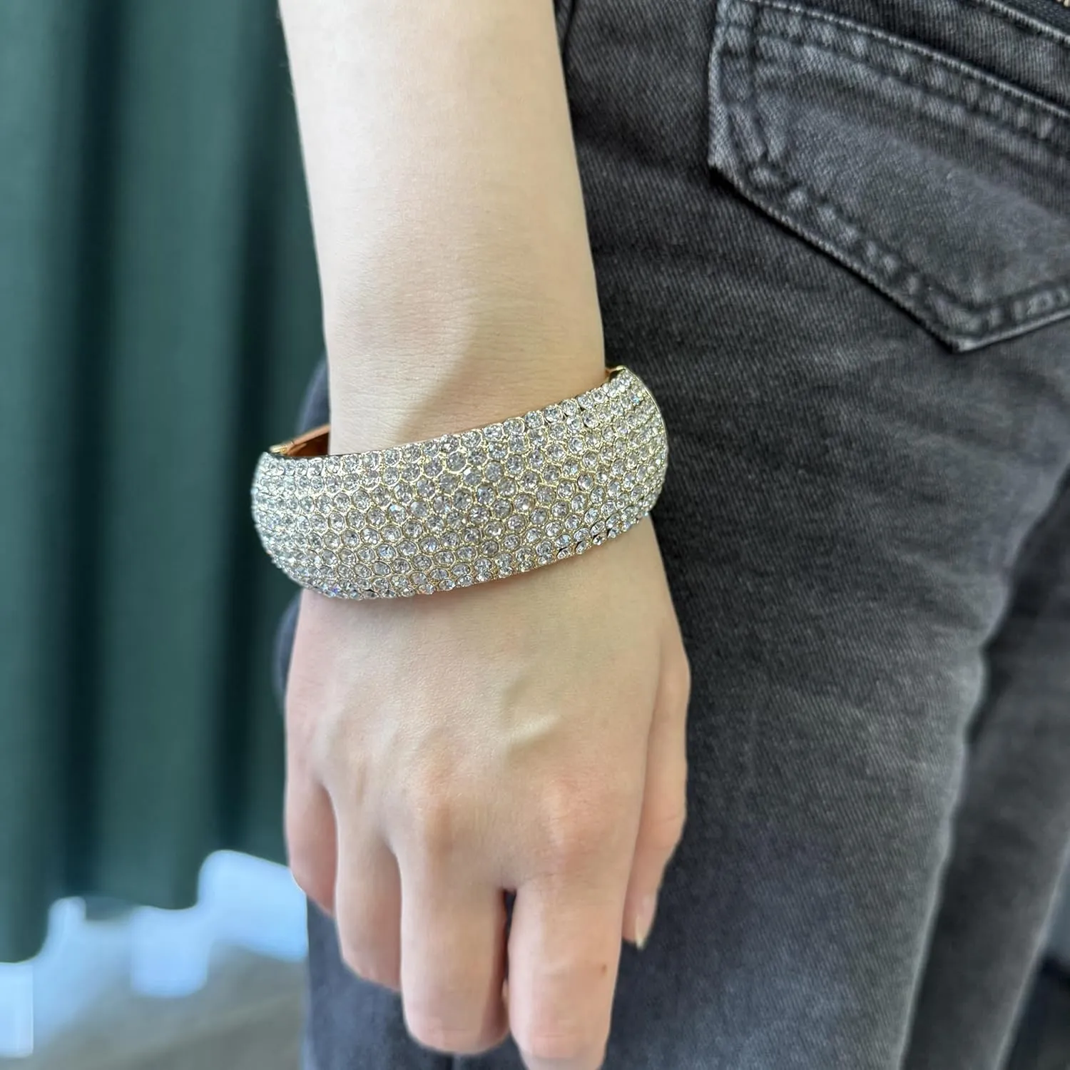 Gold Chunky Bangles Bracelets for Women Pearl/Rhinestone Cuff Bracelets Wedding Prom Bangles Jewelry