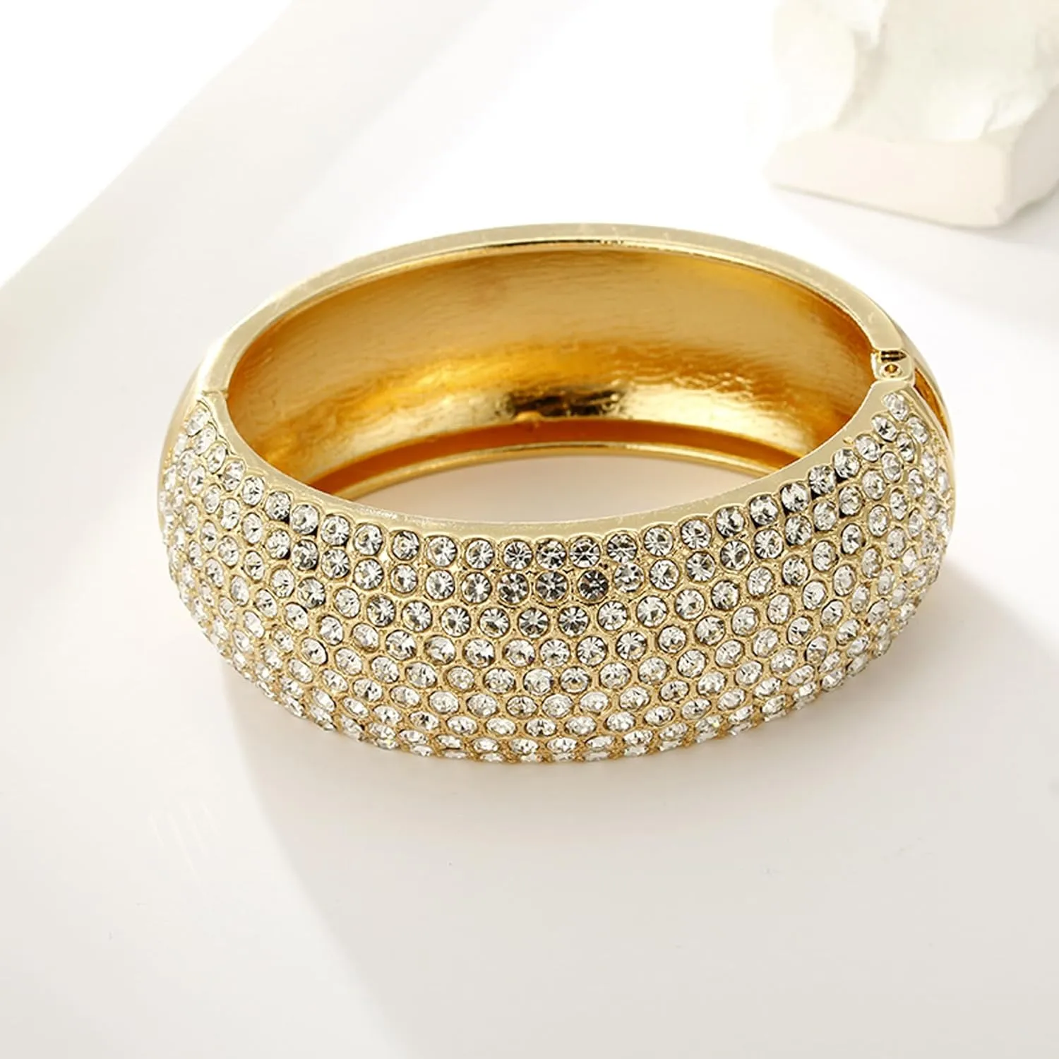 Gold Chunky Bangles Bracelets for Women Pearl/Rhinestone Cuff Bracelets Wedding Prom Bangles Jewelry