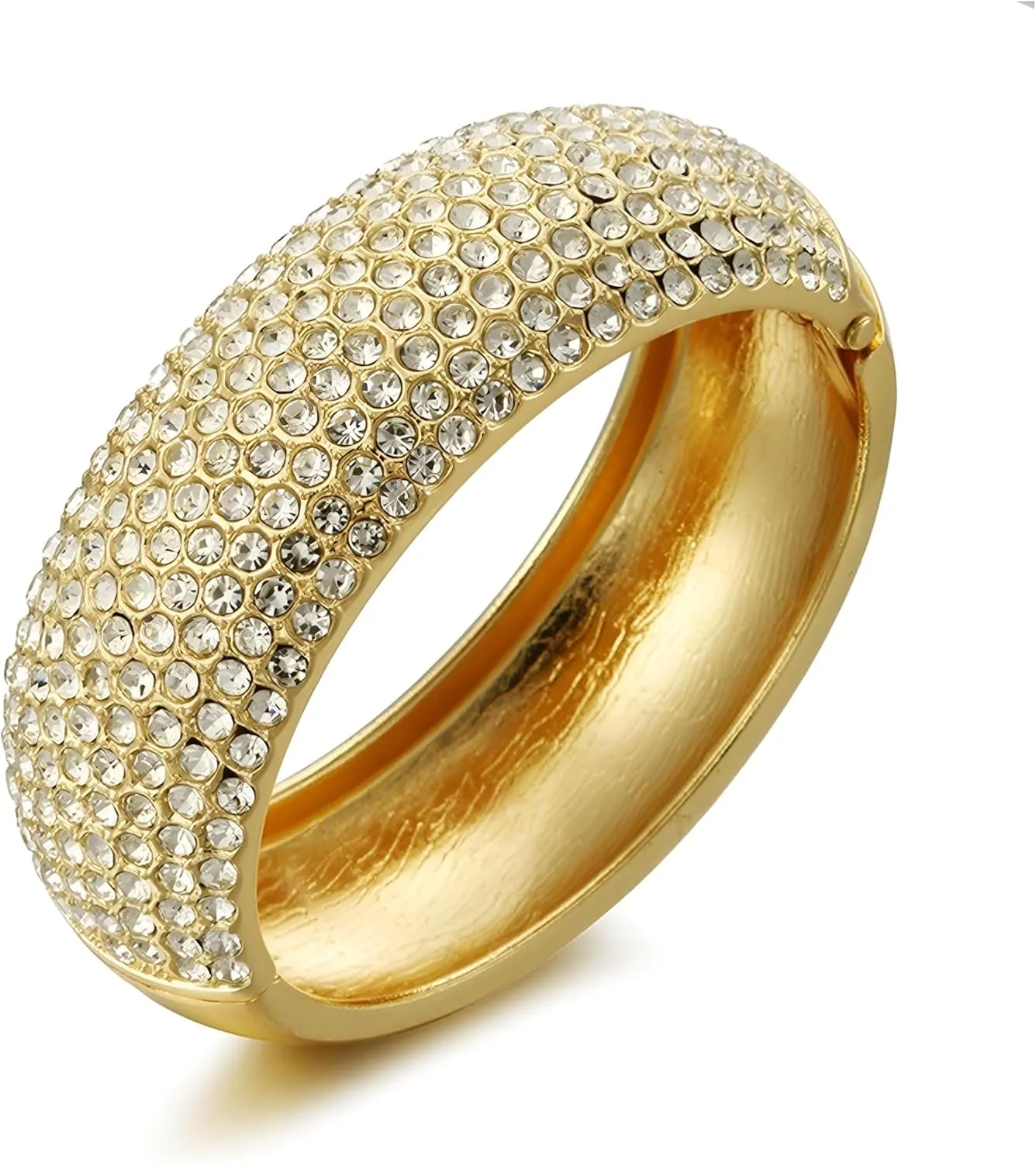 Gold Chunky Bangles Bracelets for Women Pearl/Rhinestone Cuff Bracelets Wedding Prom Bangles Jewelry