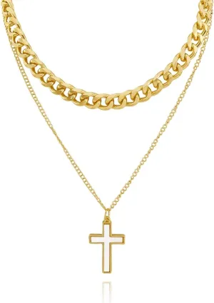 Gold Layered Necklaces for Women Dainty Puffy Heart Necklace Gold Stackable Cross Layered Necklaces Chunky Chain Choker Necklaces Fashion Jewelry