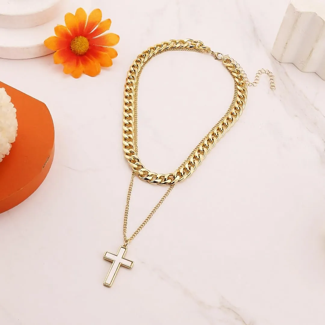 Gold Layered Necklaces for Women Dainty Puffy Heart Necklace Gold Stackable Cross Layered Necklaces Chunky Chain Choker Necklaces Fashion Jewelry