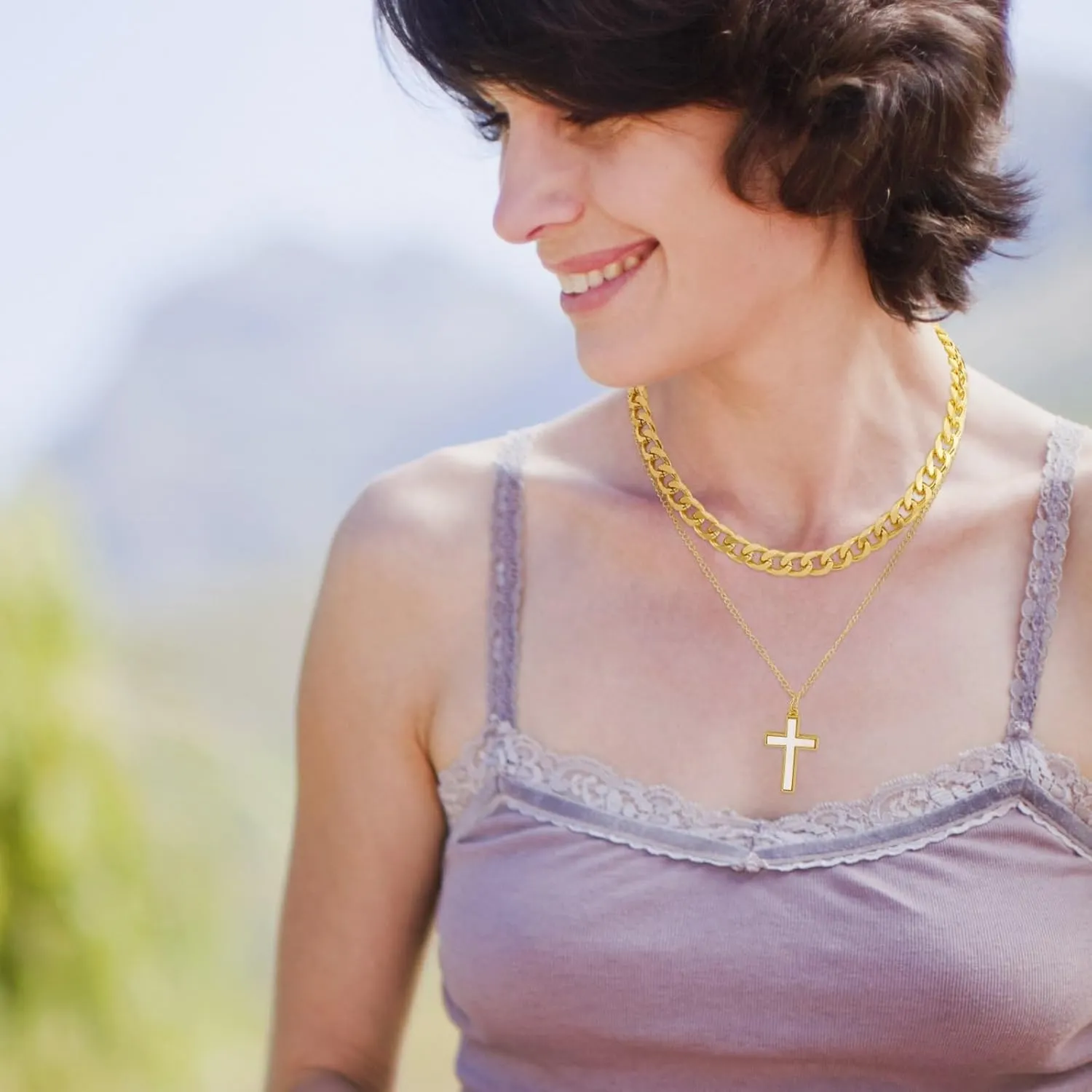 Gold Layered Necklaces for Women Dainty Puffy Heart Necklace Gold Stackable Cross Layered Necklaces Chunky Chain Choker Necklaces Fashion Jewelry
