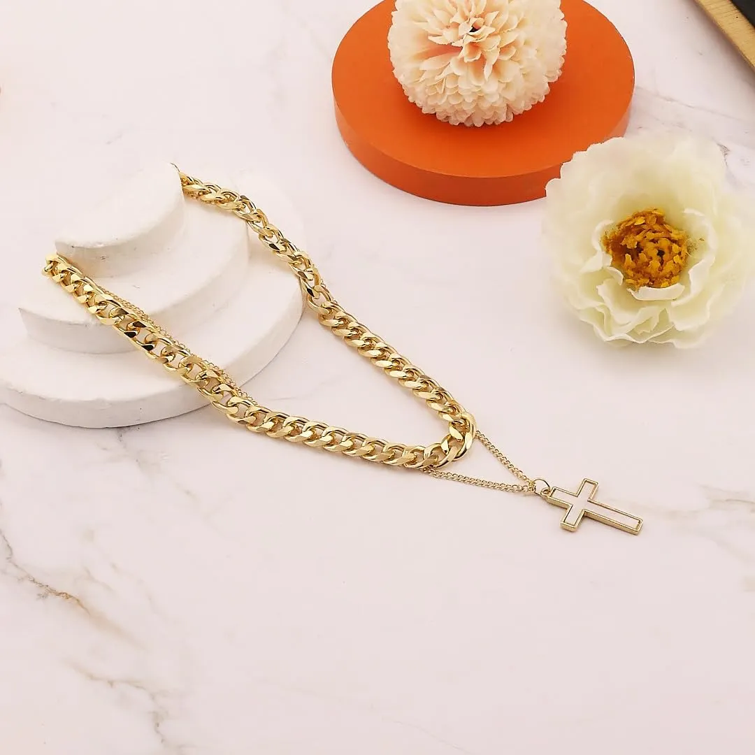 Gold Layered Necklaces for Women Dainty Puffy Heart Necklace Gold Stackable Cross Layered Necklaces Chunky Chain Choker Necklaces Fashion Jewelry