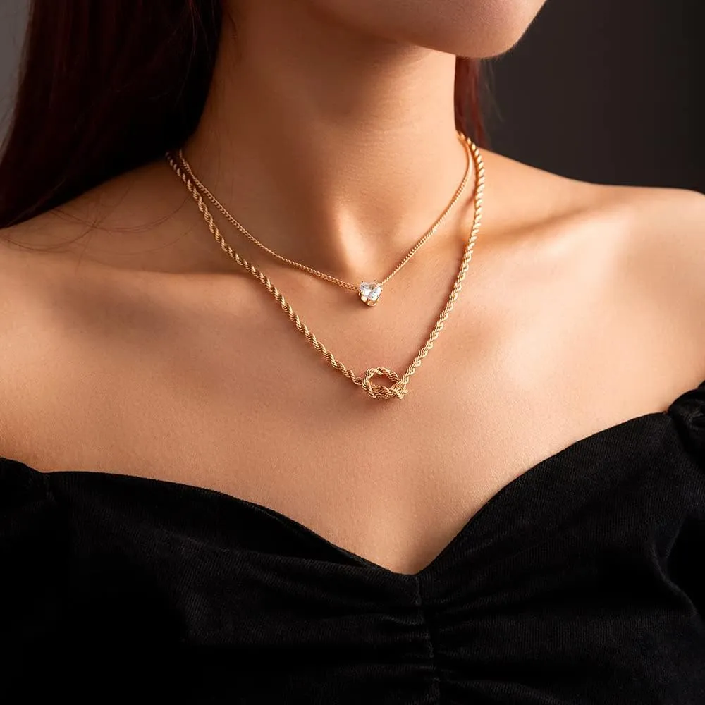 Gold Layered Necklaces, Simple Gold Layered Necklaces, Chunky Link Chain Choker Necklaces for Women, 80s 90s Necklace for Girls, Trendy Heart Coin Snake Pearl Lock Pendant Necklaces Jewelry Everyday Jewelry