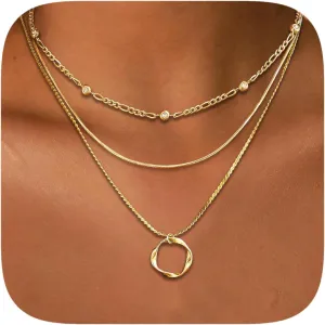 Gold Necklaces for Women, 14K Gold Plated Dainty Gold Diamond Figaro Necklaces Herringbone Pendant Chain Necklaces, Gold Trendy Jewelry for Women