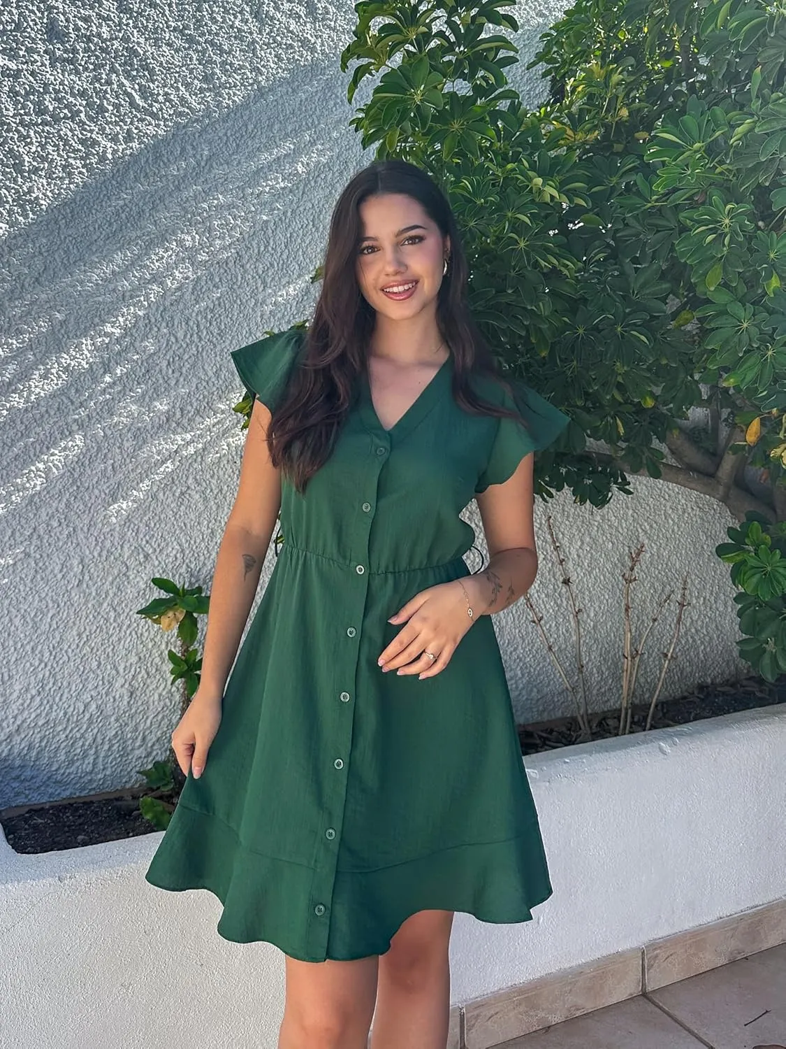GRACE KARIN Women's Casual Dresses 2025 Summer Ruffle Cap Sleeves Button Down Tie Waist Swing Sundress