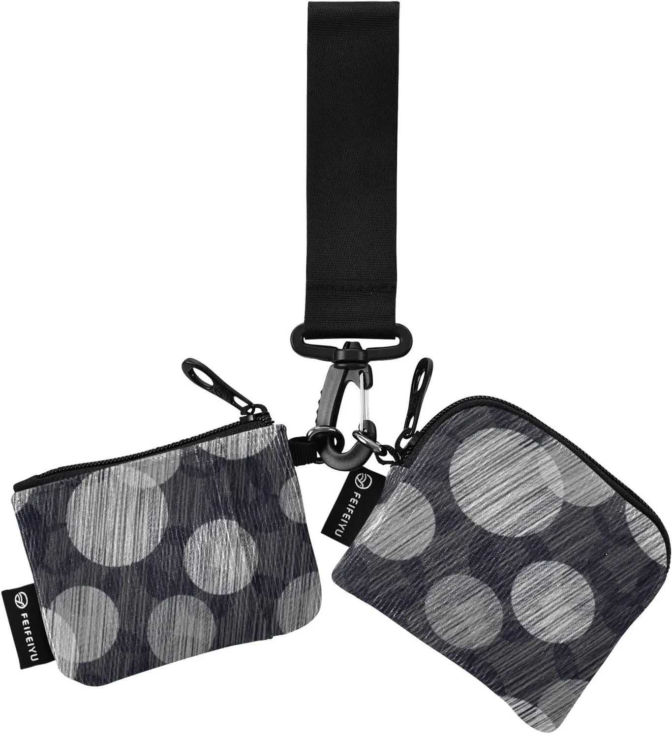 Gray Circles Seamless Pattern Wristlet Keychain Wallets for Women Portable Small Coin Purse