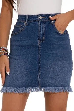 GUANYY Womens Denim Skirt Raw Hem Bodycon Stretch Casual High Waisted Jean Mini Skirt