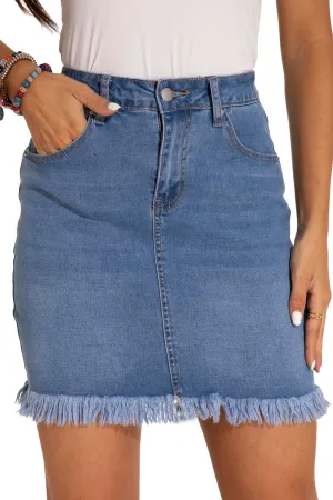 GUANYY Womens Denim Skirt Raw Hem Bodycon Stretch Casual High Waisted Jean Mini Skirt