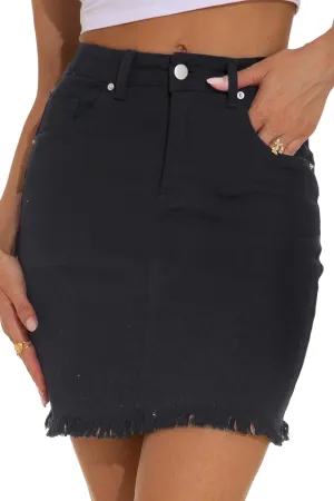GUANYY Womens Denim Skirt Raw Hem Bodycon Stretch Casual High Waisted Jean Mini Skirt