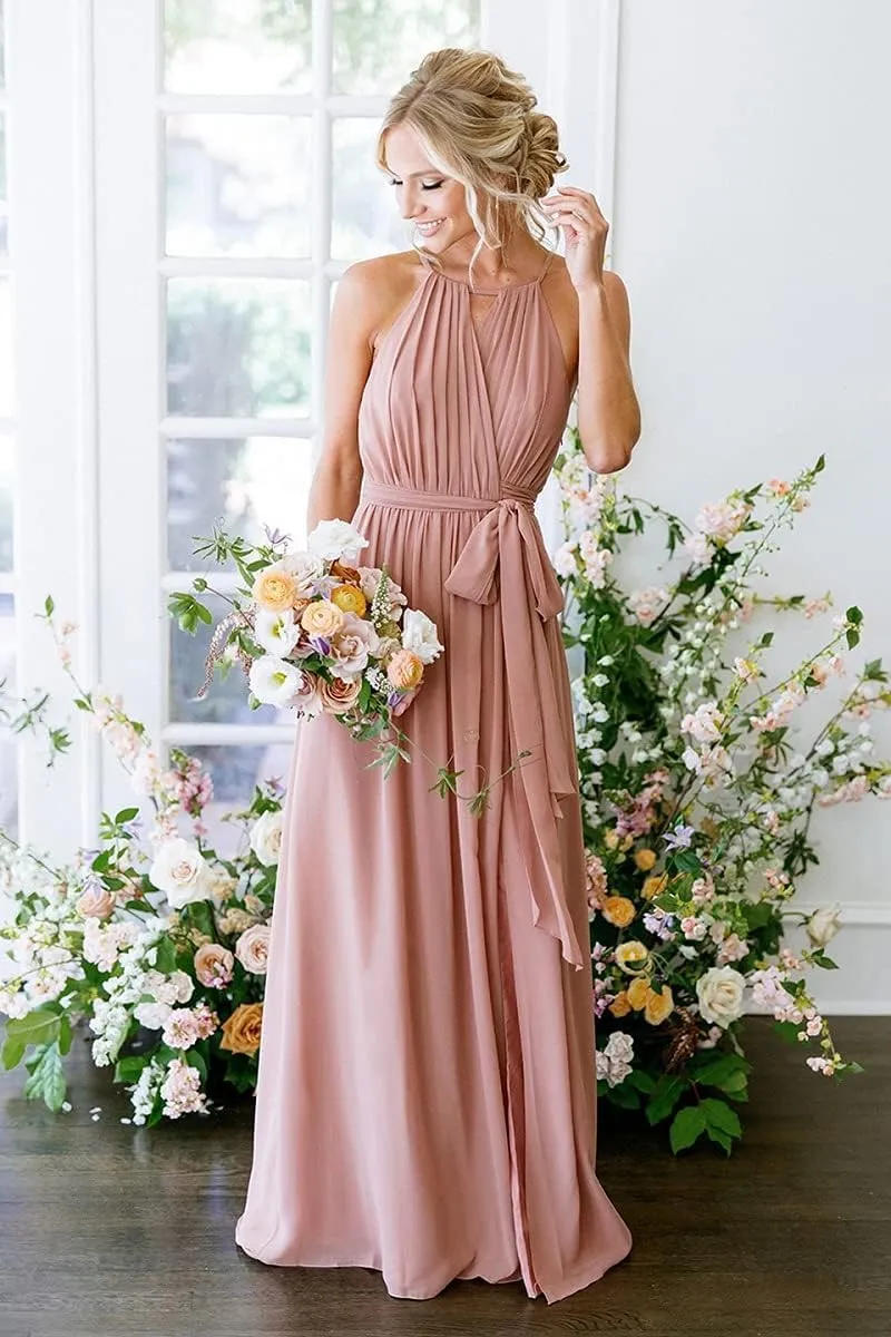 Halter Chiffon Bridesmaid Dresses for Wedding 2024 A Line Long Formal Evening Prom Party Gown MRX31