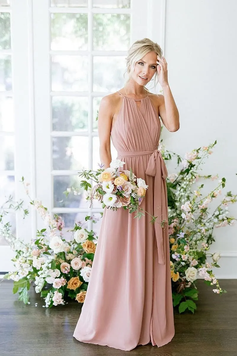 Halter Chiffon Bridesmaid Dresses for Wedding 2024 A Line Long Formal Evening Prom Party Gown MRX31