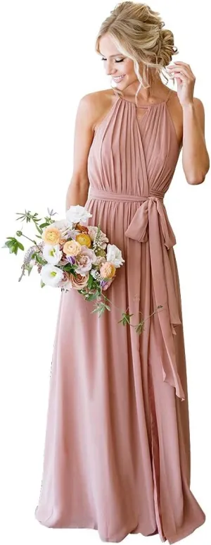 Halter Chiffon Bridesmaid Dresses for Wedding 2024 A Line Long Formal Evening Prom Party Gown MRX31