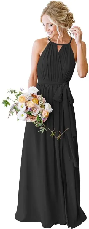 Halter Chiffon Bridesmaid Dresses for Wedding 2024 A Line Long Formal Evening Prom Party Gown MRX31