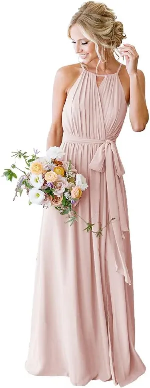 Halter Chiffon Bridesmaid Dresses for Wedding 2024 A Line Long Formal Evening Prom Party Gown MRX31