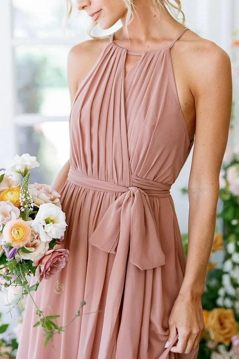 Halter Chiffon Bridesmaid Dresses for Wedding 2024 A Line Long Formal Evening Prom Party Gown MRX31