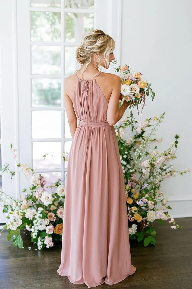 Halter Chiffon Bridesmaid Dresses for Wedding 2024 A Line Long Formal Evening Prom Party Gown MRX31