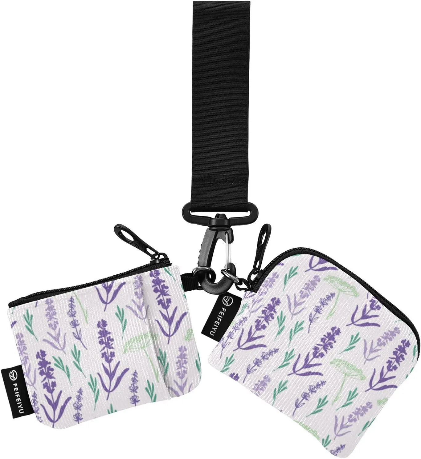 Hand Draw Lavender Flower Wristlet Keychain Wallets for Women Portable Small Coin Purse
