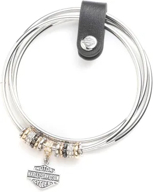 Harley-Davidson Women's 3 Piece Bangle Set w/Bar & Shield Logo Charms, Silver