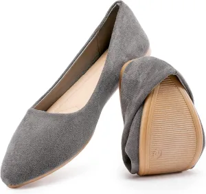 HEAWISH Women??s Black Flats Shoes Comfortable Suede Pointed Toe Slip On Casual Ballet Flats Dress Shoes Nude Flats