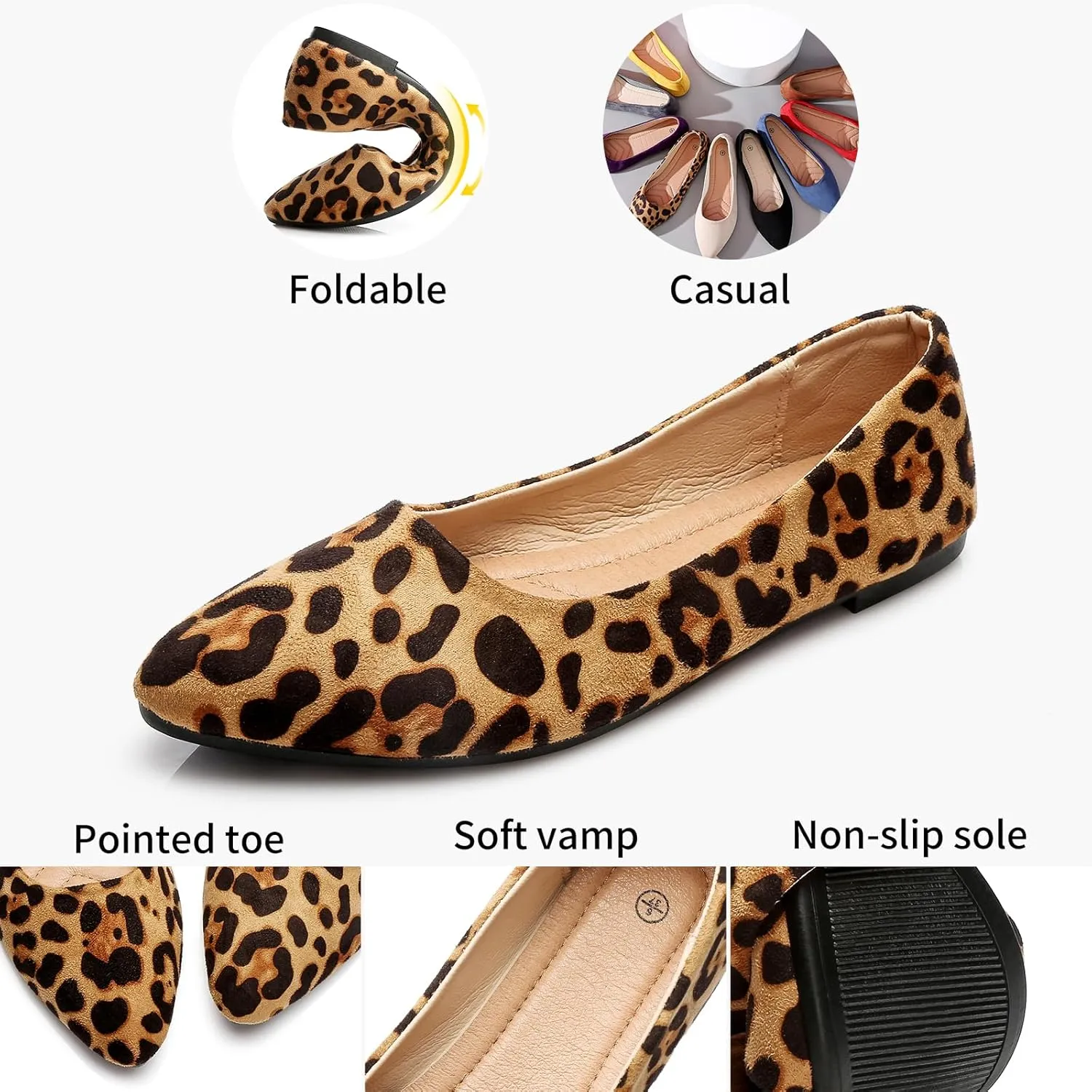 HEAWISH Women??s Black Flats Shoes Comfortable Suede Pointed Toe Slip On Casual Ballet Flats Dress Shoes Nude Flats
