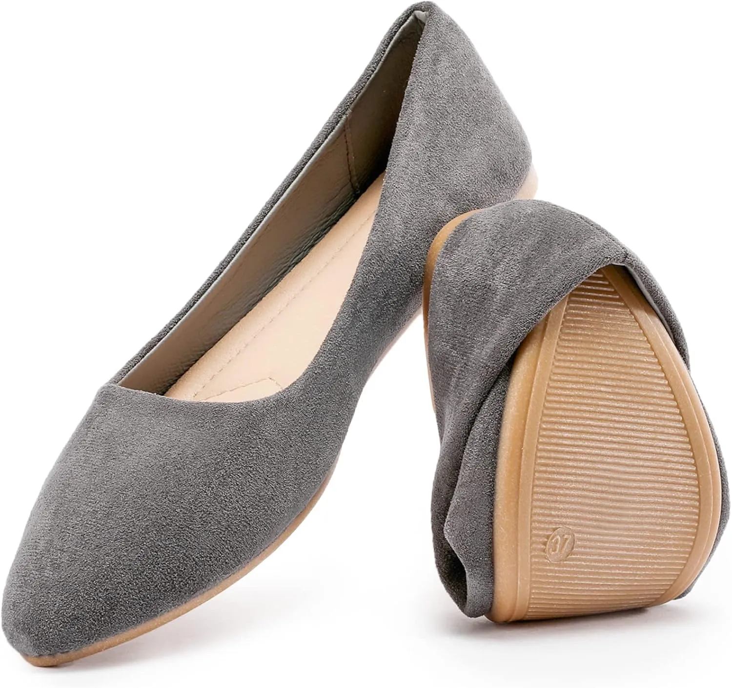 HEAWISH Women??s Black Flats Shoes Comfortable Suede Pointed Toe Slip On Casual Ballet Flats Dress Shoes Nude Flats