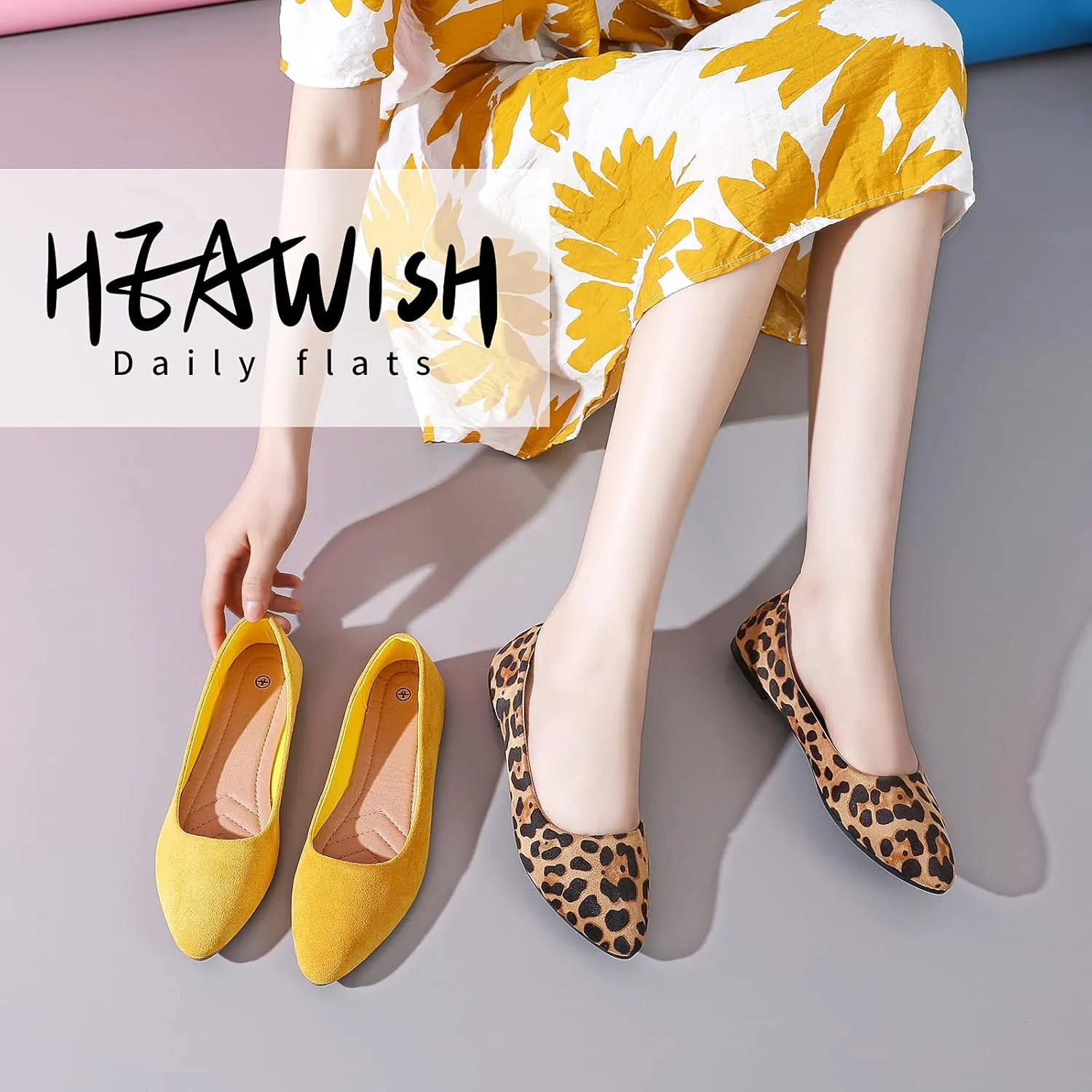 HEAWISH Women??s Black Flats Shoes Comfortable Suede Pointed Toe Slip On Casual Ballet Flats Dress Shoes Nude Flats